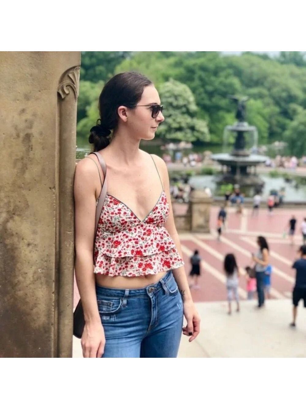 Dress Forum Ruffle Floral Triangle Tank Top Women’s M Cropped Boho